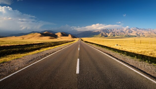 wide road stretching across the vast landscape of akzhaik district in west kazakhstan region