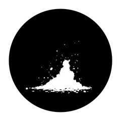 Minimalistic conceptual creation with a white powder splash on a black circular background for various designs
