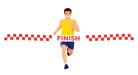Triumphant runner crossing the finish line with determination and athletic prowess, embodying success and victory in a competitive race scenario