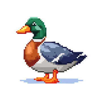 Pixelated Aquatic Bird: A Nostalgic Recreation of Wildlife in 8-bit Aesthetic Delight