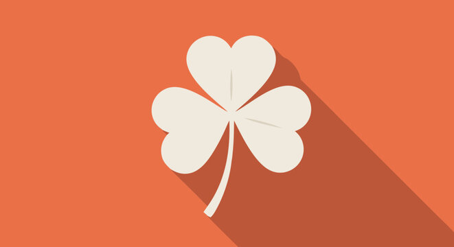 Minimalist Shamrock Illustration with Long Shadow on Terra Cotta Background Depicting Irish Culture