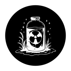 Contaminated water bottle with radiation symbol illustrating environmental pollution and safety concerns due to waste