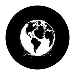 Simple stylized earth globe illustration with black background ideal for minimalistic design projects depicting global themes