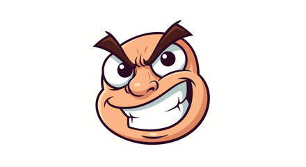 Cartoonish Visage Expressing Mischief with Angular Brows and Prominent Grin Depicting Scheming or Vexation within Vector Artwork