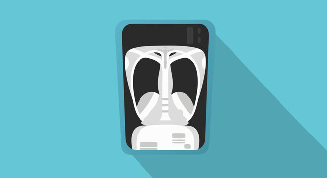 Graphical vector rendition of a thoracic radiography revealing a detailed skeletal and pulmonary anatomy representation for medical diagnostic