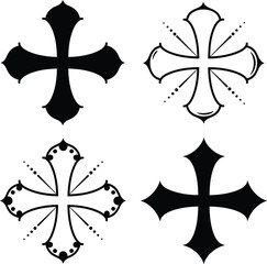 Set of Ornate and Decorative Crosses., Collection of Medieval and Gothic Style Cross Symbols., Christian Religion and Heraldry Vector Icons.
