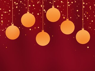 Christmas hanging balls on red background with defocused lights