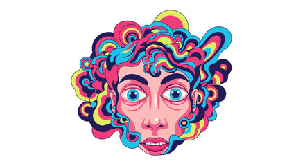 Colorful Psychedelic Portrait: Surreal Face with Wavy Patterns and Vibrant Hues for Creative Expression