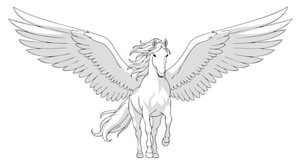 Obraz premium Majestic Winged Horse in Flight: An Ethereal Line Art Depicting Freedom and Gracefulness