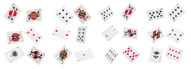 Set of playing cards on white background