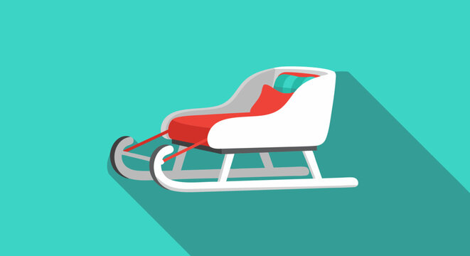 Festive winter sleigh illustration, evokes holiday cheer, embodying seasonal magic and minimalistic elegance with vibrant colors and clean lines