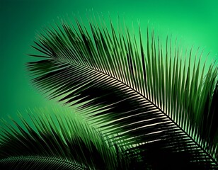 Obraz premium dark palm frond silhouette against a vibrant green gradient background