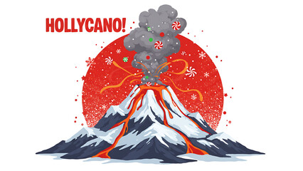 Whimsical hollycano christmas volcano erupting with candy canes and snowflakes © solom