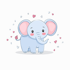 Adorable baby elephant surrounded by hearts, a whimsical and charming illustration