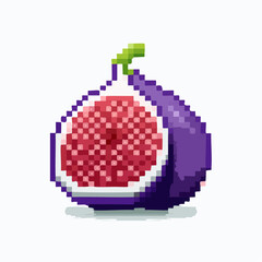 Pixelated fig illustration with vibrant colors on a clean white backdrop showcasing its textures