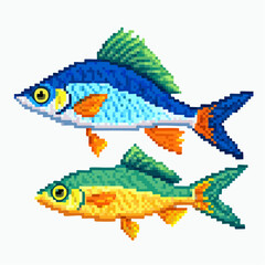 Pixelated pair of fish swimming gracefully in digital waters creating a retro vibe