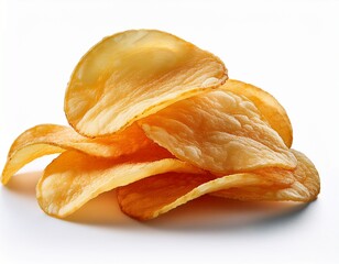 crispy potato chips stack isolated on white background