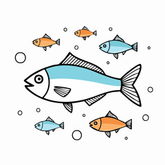 Delightful aquatic scene featuring various colorful fishes swimming amidst playful bubbles illustration