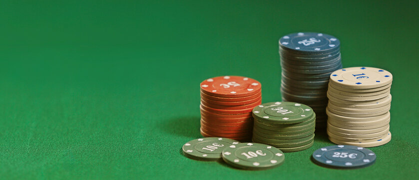 Chips for gambling games on table in casino