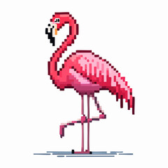 Pixelated flamingo art displays vibrant colors and a unique, retro digital aesthetic