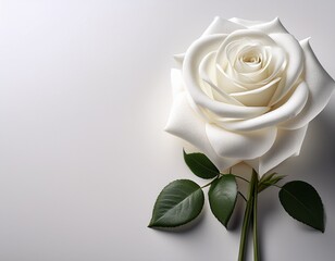 Fototapeta premium a white rose displayed on a white background with copy space image