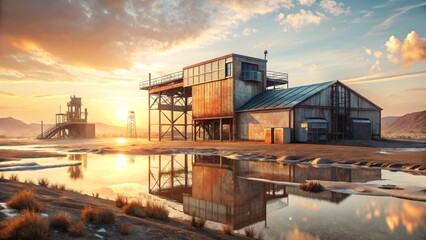 Fototapeta premium Industrial Building Reflection at Sunset