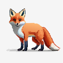 Pixelated fox illustration, showcasing retro game style and digital art aesthetics in vivid colors