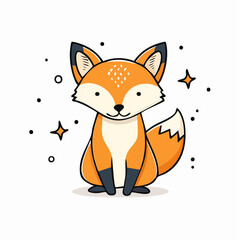 Adorable orange fox cartoon illustration in minimalist style for children's designs
