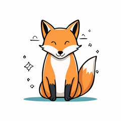 Charming Cartoon Fox Illustration with Closed Eyes and Smiling Expression on a White Background