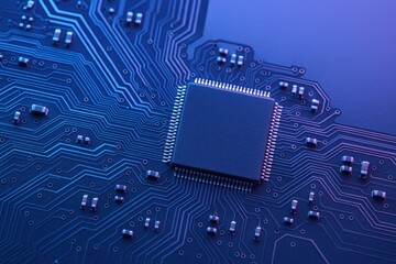 Close-up of a Modern Computer Processor on a Motherboard, Representing High Technology and Data Processing