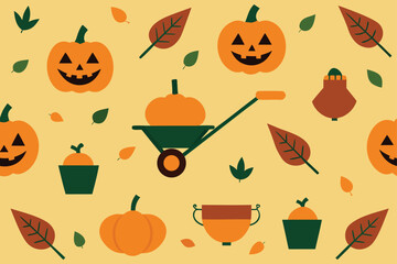 halloween pumpkin patch pattern set with wheelbarr (1).eps
