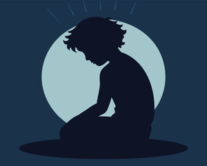 Silhouette of a young person feeling down, showing loneliness and vulnerability