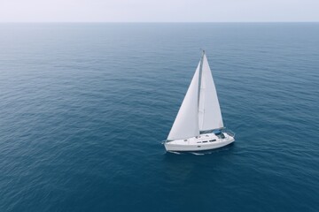 Fototapeta premium Sailboat Gliding on Calm Blue Ocean Waters Under a Clear Sky in a Marine Adventure Scene