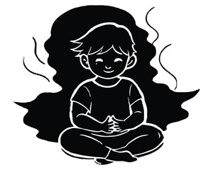 Find inner peace with mindful meditation for kids in calming monochrome style