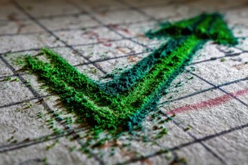 Obraz premium Green Powder Arrow on Gridded Surface