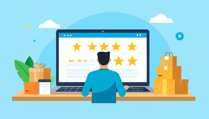 Naklejka premium Online Shopping Satisfaction with Five-Star Reviews