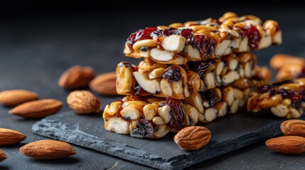 Fototapeta premium Artisanal Date and Nut Bars on Slate Plate
