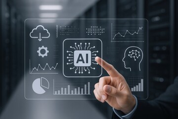 AI Interface Visualization: Hand Interacting with Artificial Intelligence Data in a Data Center Environment