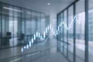 Financial Growth Chart Overlay in Modern Office: Investment Success and Business Strategy Visualization