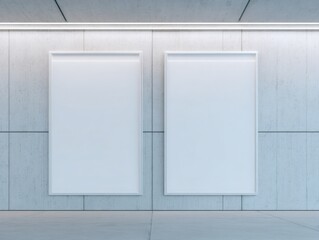 Modern Interior with Two Blank White Frames on a Textured Wall Mockup for Advertising