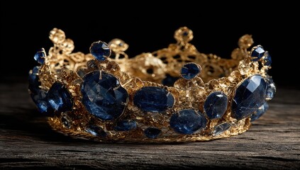 Golden crown with sapphire-blue gems