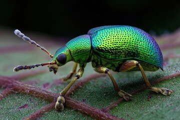 Fototapeta premium Enthralling Macro Shot of a Vibrant Green Beetle