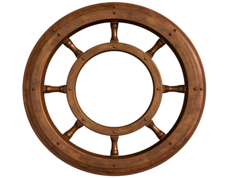 Circular wooden porthole frame with nautical design, isolated on white. Ideal for marine, decor, or craft themes. Generative AI