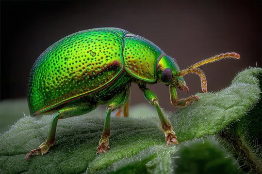 Stunning Macro Shot of a Vibrant Green Beetle - Powered by Adobe