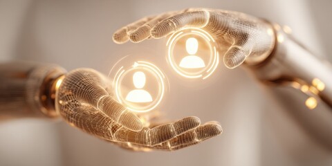 Robotic Hands Holding Social Media Icons Representing AI, Technology, and Human Connection