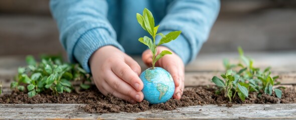 Hands taking care of a small plant growing from a globe, promoting environmental awareness and celebrating World Environment Day