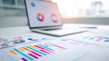 Fototapeta premium Data Analysis and Reporting: Charts, Graphs, and Laptop Displaying Business Insights for Financial Success