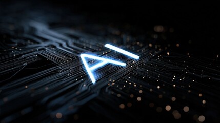 Artificial Intelligence Concept with Glowing AI Text on Futuristic Circuit Board Background