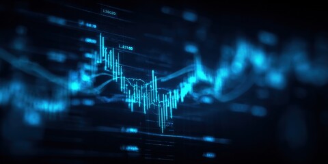 Stock Market Chart Displaying Financial Data and Business Trends in an Abstract Blue Tone