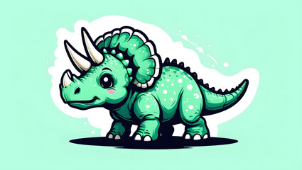 Obraz premium Cute Green Triceratops Dinosaur Illustration